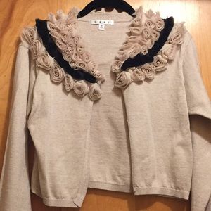 Cabi crop sweater, NWOT, rosette collar, soft, S